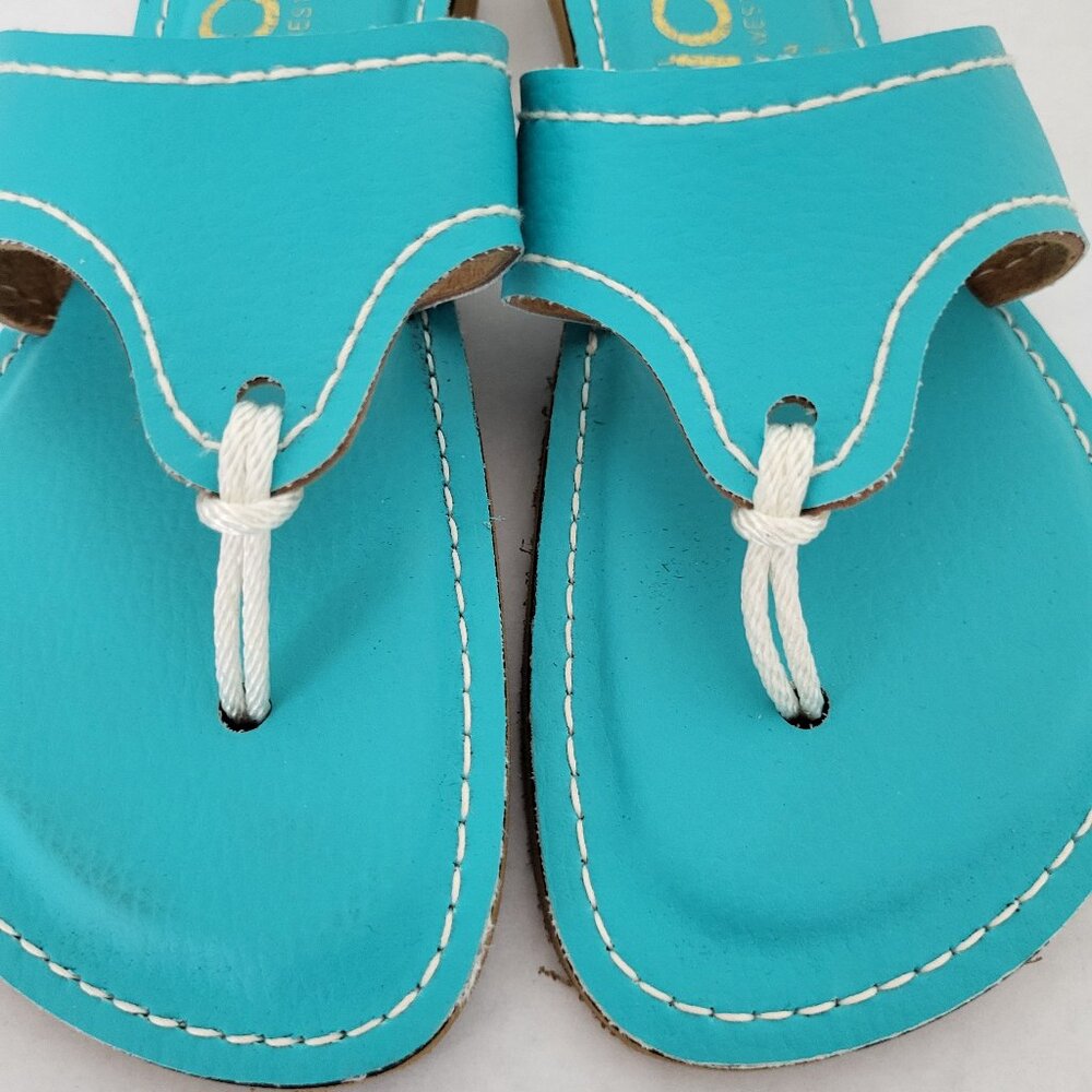 KINO Key West leather thong style handmade Turquoise Sandal Size 7 - Picture 2 of 12